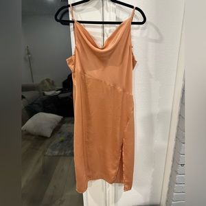 Peach midi cowl neck dress